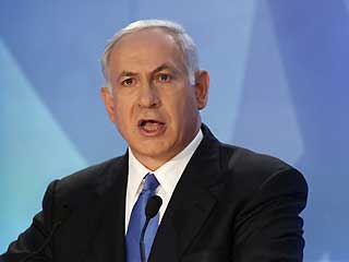 Benjamin Netanyahu delivers a speech in Ramat Gan near Tel Aviv Sunday (AP Photo)