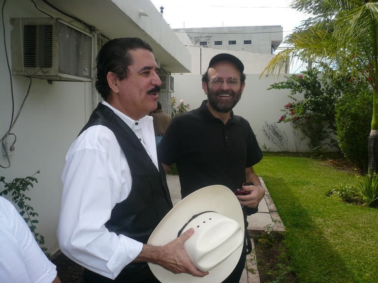 Zelaya with Andrés Thomas Conteris, Founder of Democracy Now! en Español, at the Brazilian embassy. (Photo: Milton Benitez)