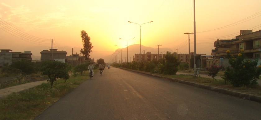 Beyond Hayatabad, the sun sets over the Khyber hills which separate Peshawar from the Federally Administered Tribal Areas (FATA). The Pakistani Army is at present conducting a military opertion in the Khyber Agency.  